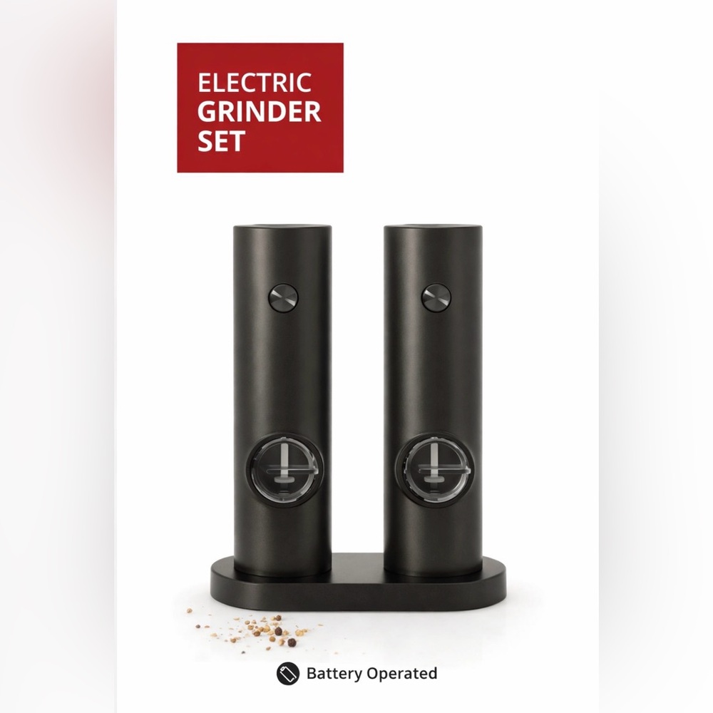 Black Electric Salt and Pepper Automatic Grinders. One Button Operation. NIB